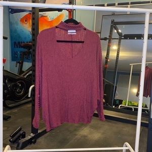 Maroon Turtleneck Sweater with Cut Out Detail on Front